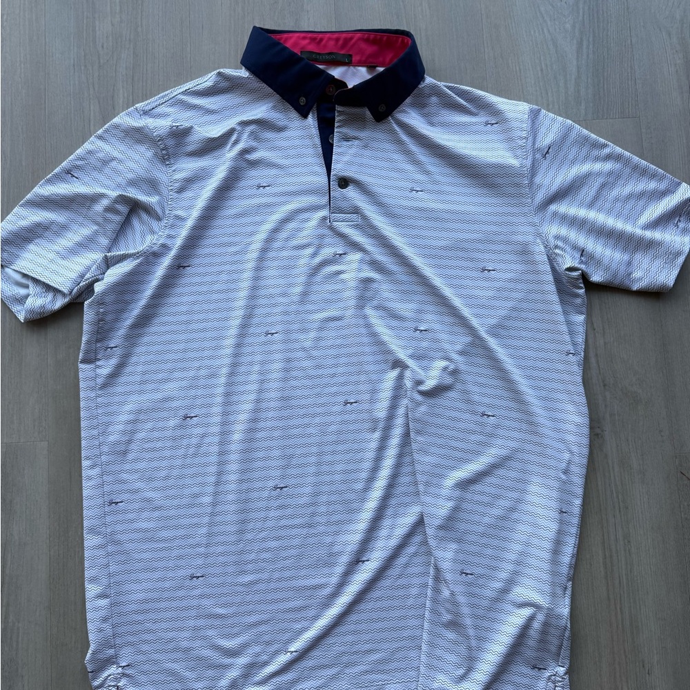 Greyson Men's Blue and White Polo Shirt